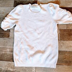 LOFT Ivory Puff Sleeve Knit Top